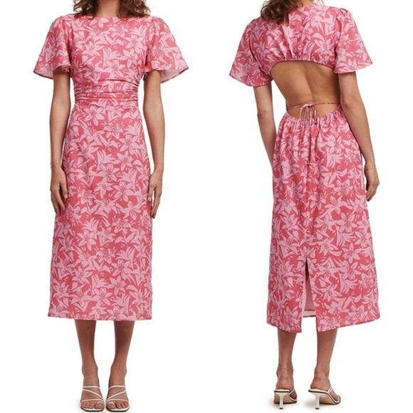 Charlie Holiday NWT Harlow Midi Dress in Tonal Hibiscus Women’s 8, Large Linen - Picture 1 of 14